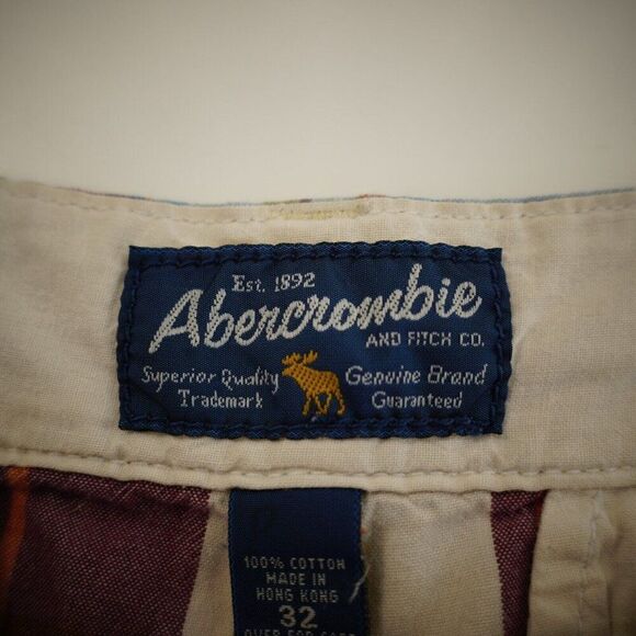 Abercrombie Plaid Cream‎ Red Multi-Colored High Rise Shorts 34 / 10" Inseam - Picture 5 of 7